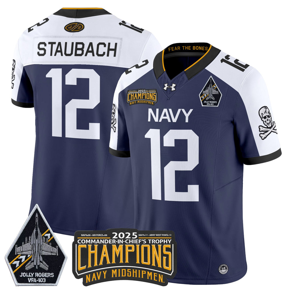 Men's Navy Midshipmen Jolly Rogers 2025 Commander-In-Chief's Trophy Champions Vapor Limited Jersey - All Stitched
