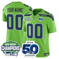 Seattle Seahawks 2025 NFC West Division Champions & 50th Anniversary Patch Vapor Limited Custom Jersey - All Stitched