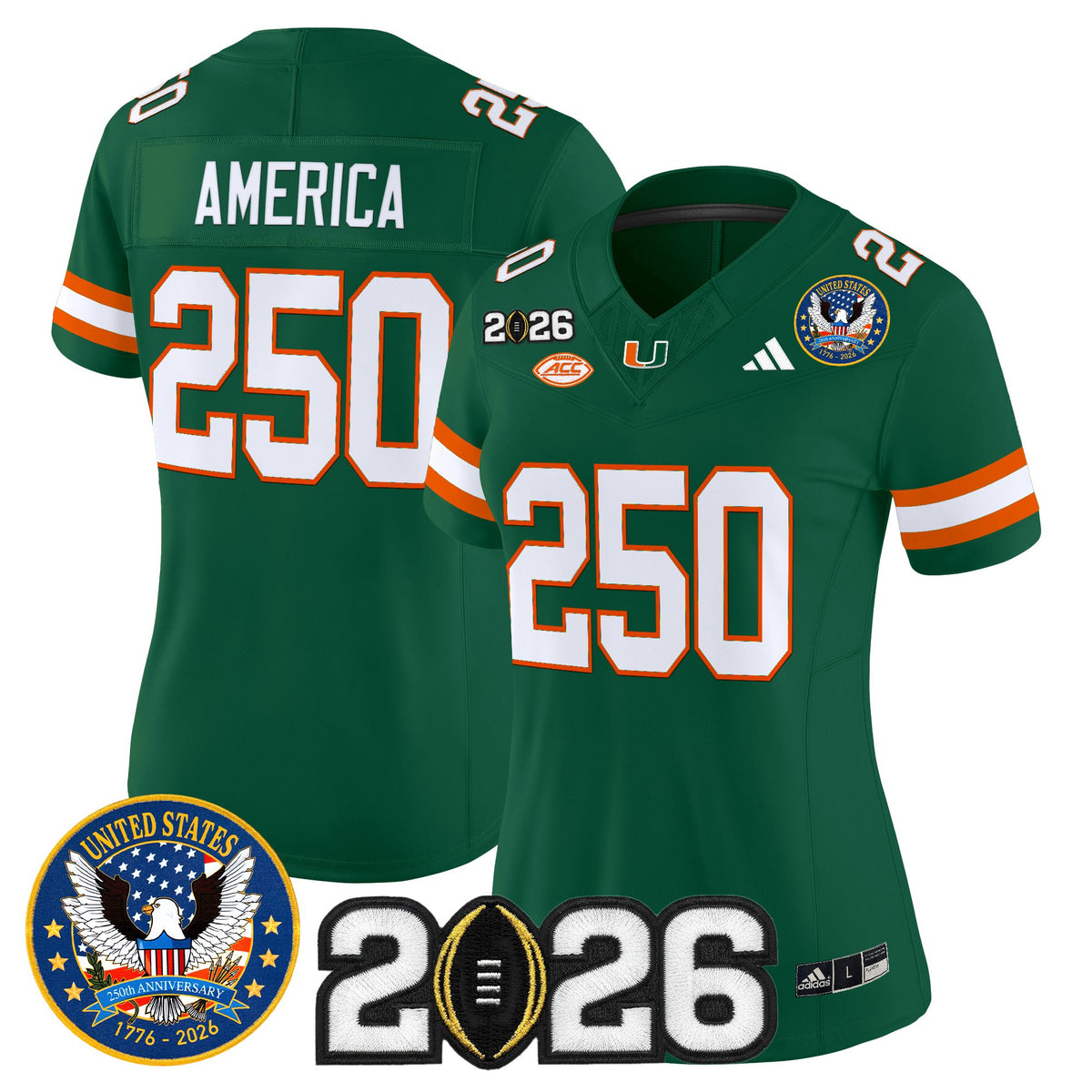 Women's Miami Hurricanes "United States 250th Anniversary & 2026 CFP Final Patch" Vapor Limited Jersey - All Stitched
