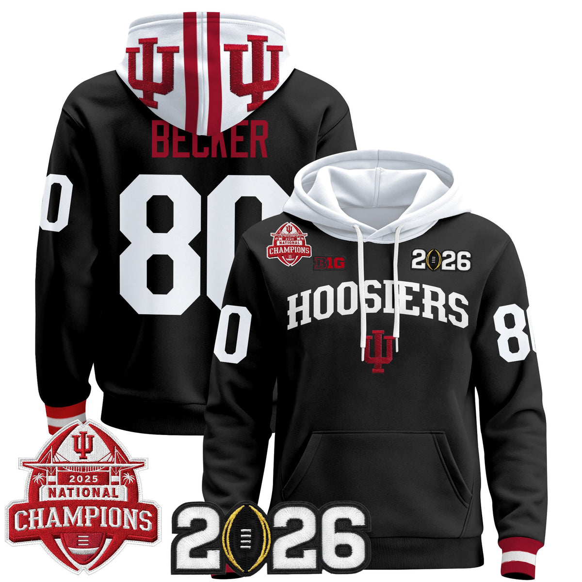 Men's Indiana Hoosiers 2025 National Champions & 2026 CFP Final Patch Premium Pullover Hoodie V2 - All Stitched