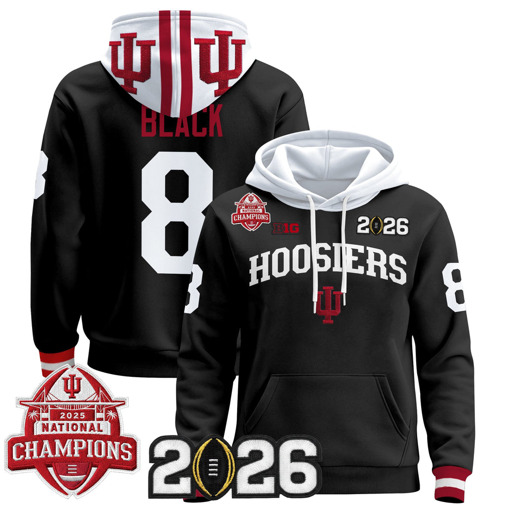 Men's Indiana Hoosiers 2025 National Champions & 2026 CFP Final Patch Premium Pullover Hoodie V2 - All Stitched