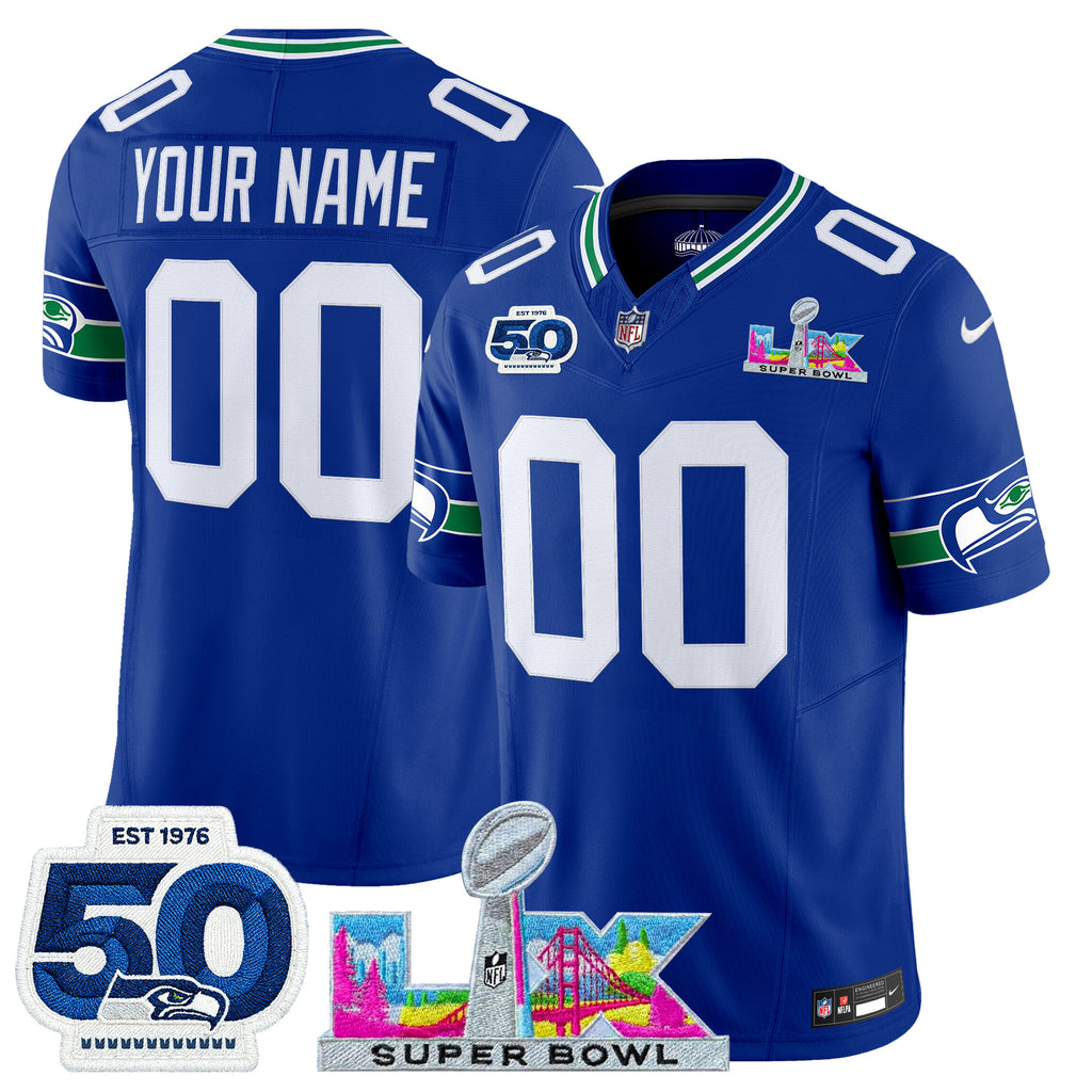 Seattle Seahawks "Super Bowl LX & 50th Patch" Vapor Limited Custom Jersey - All Stitched