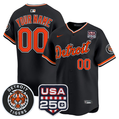 Detroit Tigers 2026 Alternate Vapor Premier Limited Custom Jersey - 250America Patch - All Stitched