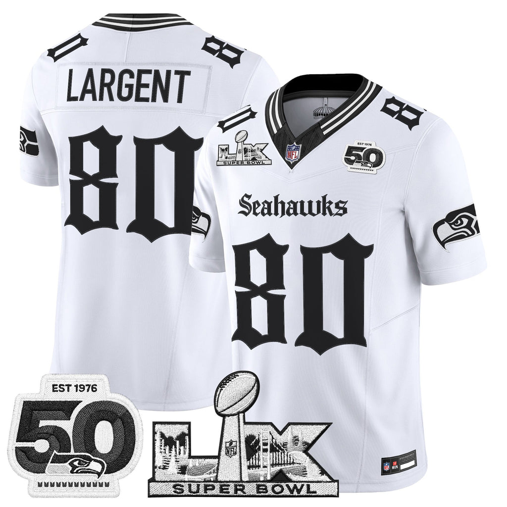 Men's Seattle Seahawks "Super Bowl LX & 50th Patch" Vapor Limited Jersey - Gothic Edition - All Stitched