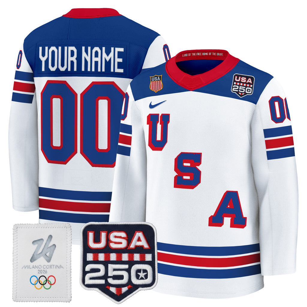 2026 USA Olympic 250America Patch Premium Custom Hockey Jersey - All Stitched