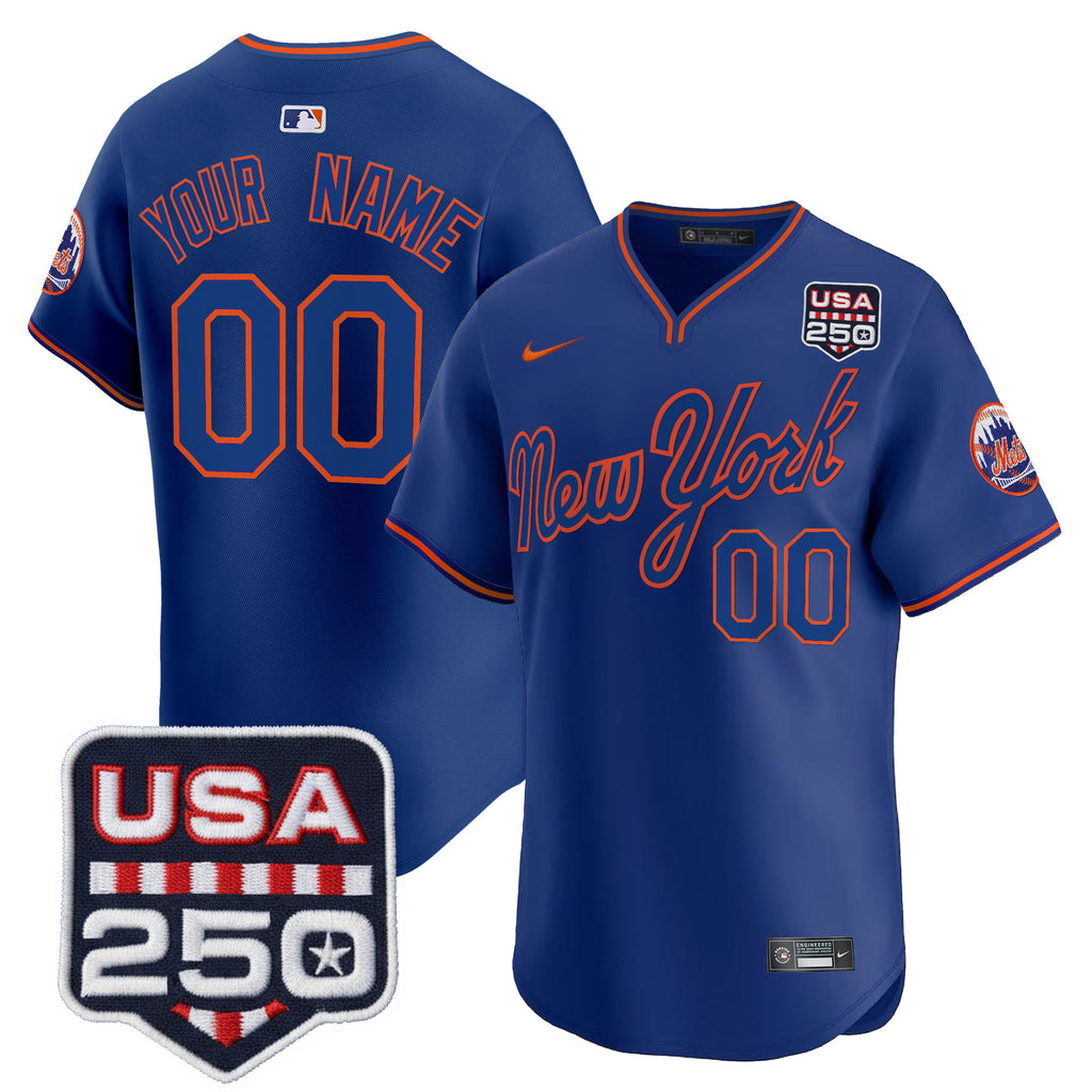 New York Mets Road Alternate & 250America Patch Vapor Limited Custom Jersey - All Stitched