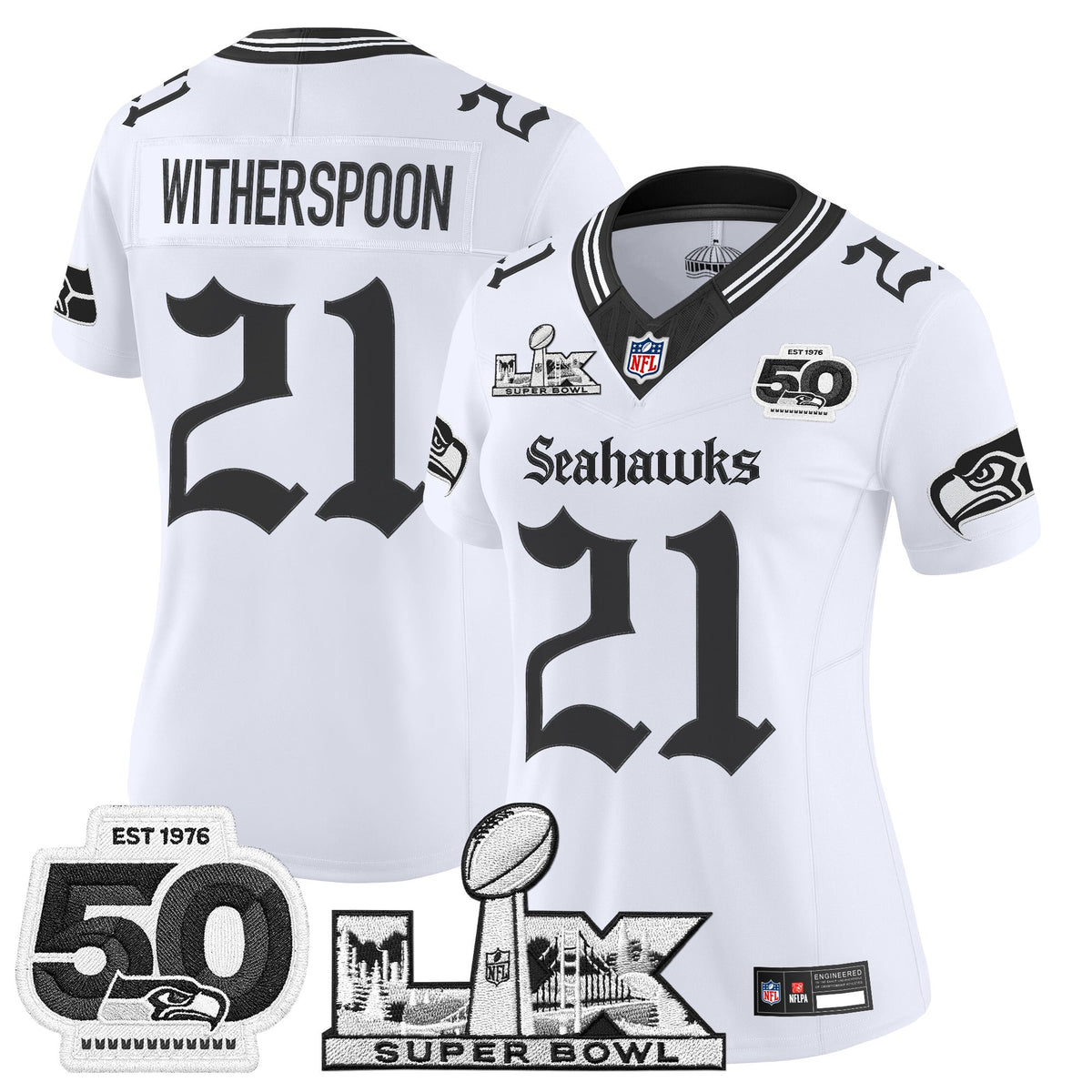 Women's Seattle Seahawks "Super Bowl LX & 50th Patch" Vapor Limited Jersey - Gothic Edition - All Stitched