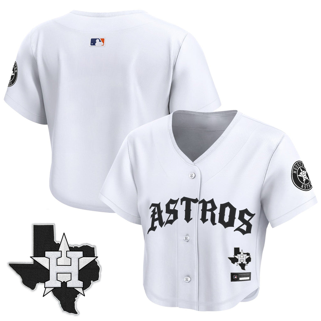 Women's Houston Astros 'Old English Edition' Crop Top Baseball Jersey - All Stitched