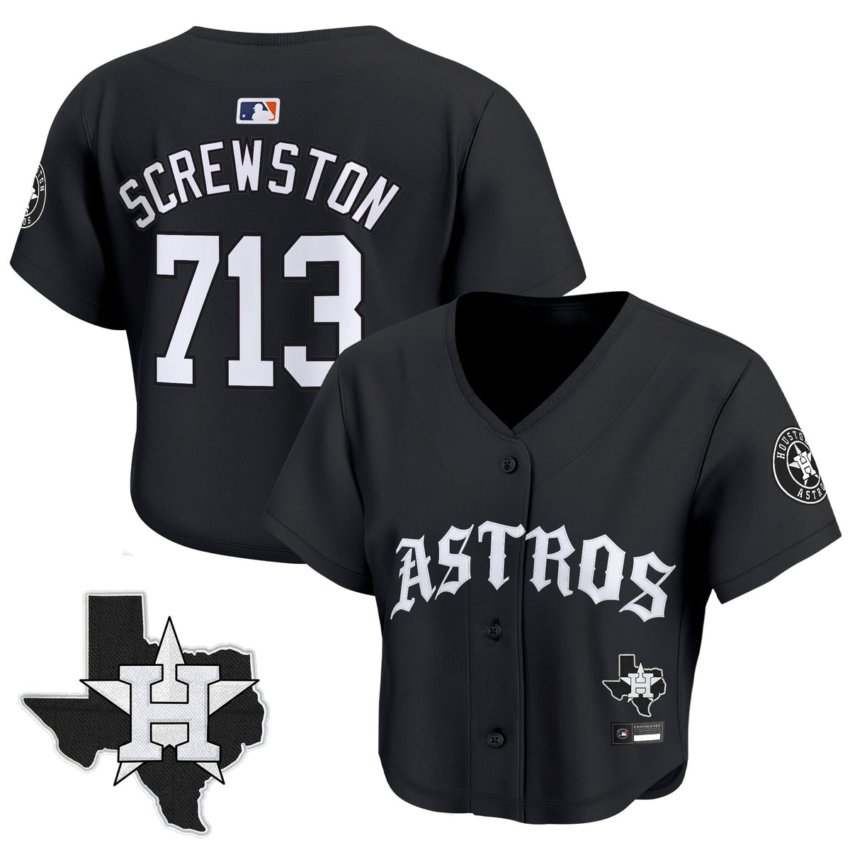 Women's Houston Astros 'Old English Edition' Crop Top Baseball Jersey - All Stitched