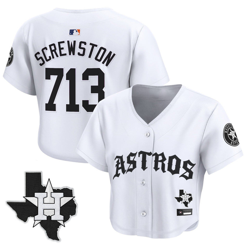 Women's Houston Astros 'Old English Edition' Crop Top Baseball Jersey - All Stitched