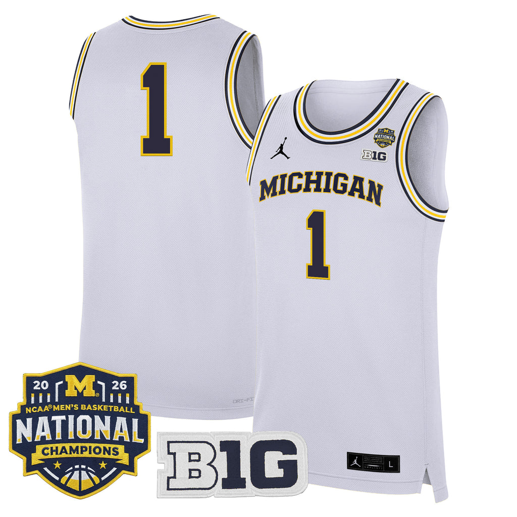 Men's Michigan Wolverines 2026 National Champions Patch Basketball Jersey - All Stitched