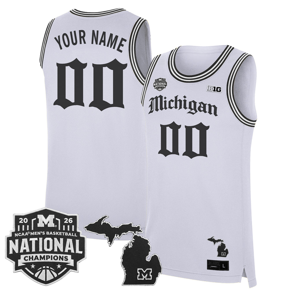 Michigan Wolverines 2026 National Champions Patch Custom Basketball Jersey - Gothic Edition - All Stitched