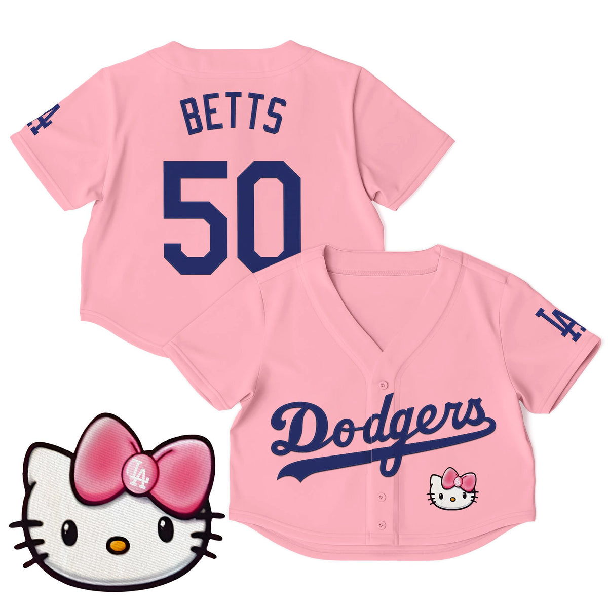 Women's Dodgers Hello Kitty Crop Top Baseball Jersey – All Stitched