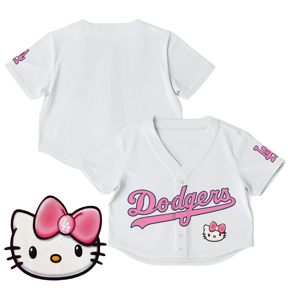 Women's Dodgers Hello Kitty Crop Top Baseball Jersey – All Stitched