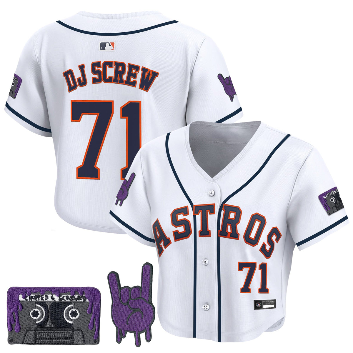 Women's Houston Astros DJ Screw Patch Crop top Baseball Jersey - All Stitched