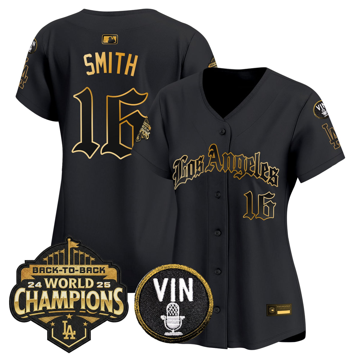Women's Dodgers 2025 Back-To-Back Champions Vapor Premier Limited Jersey - LA Gothic Edition - All Stitched