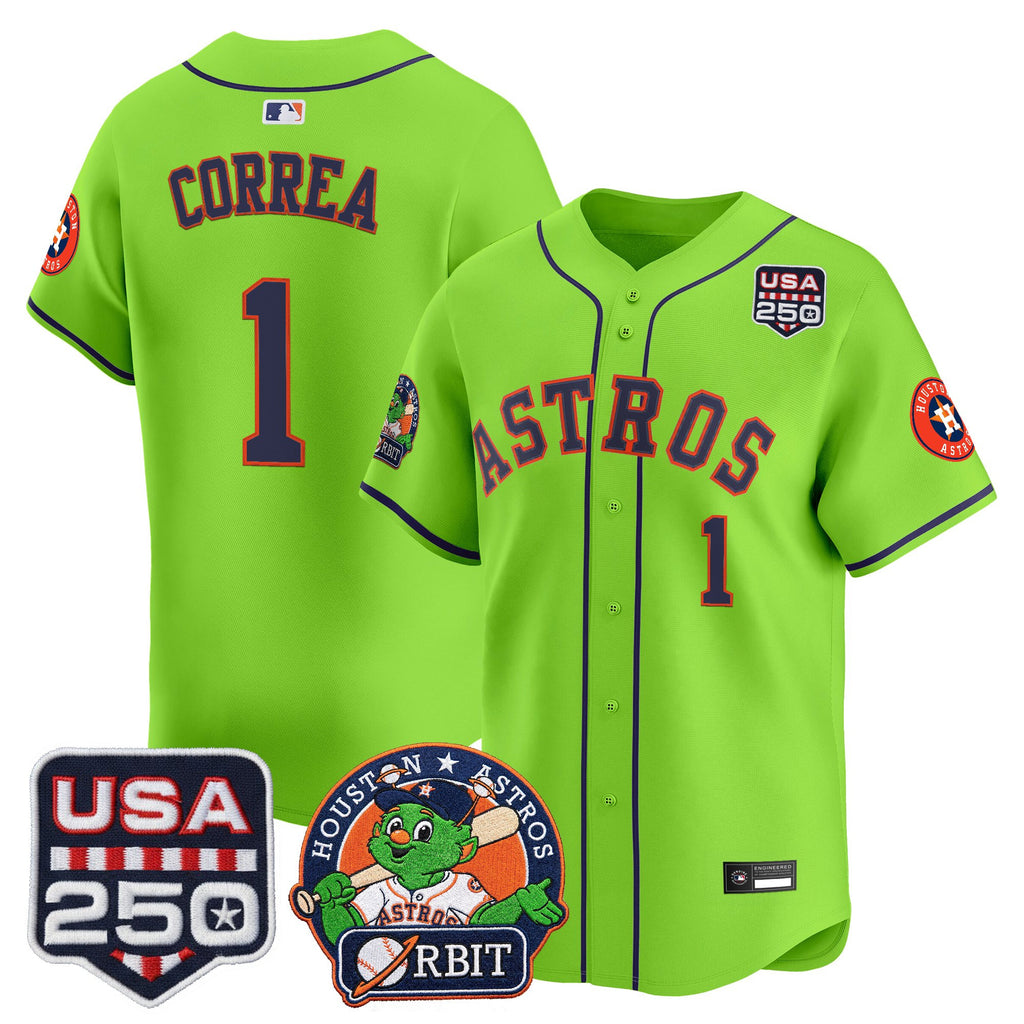 Men's Astros Orbit & 250 America Patch Vapor Premier Limited Jersey - All Stitched