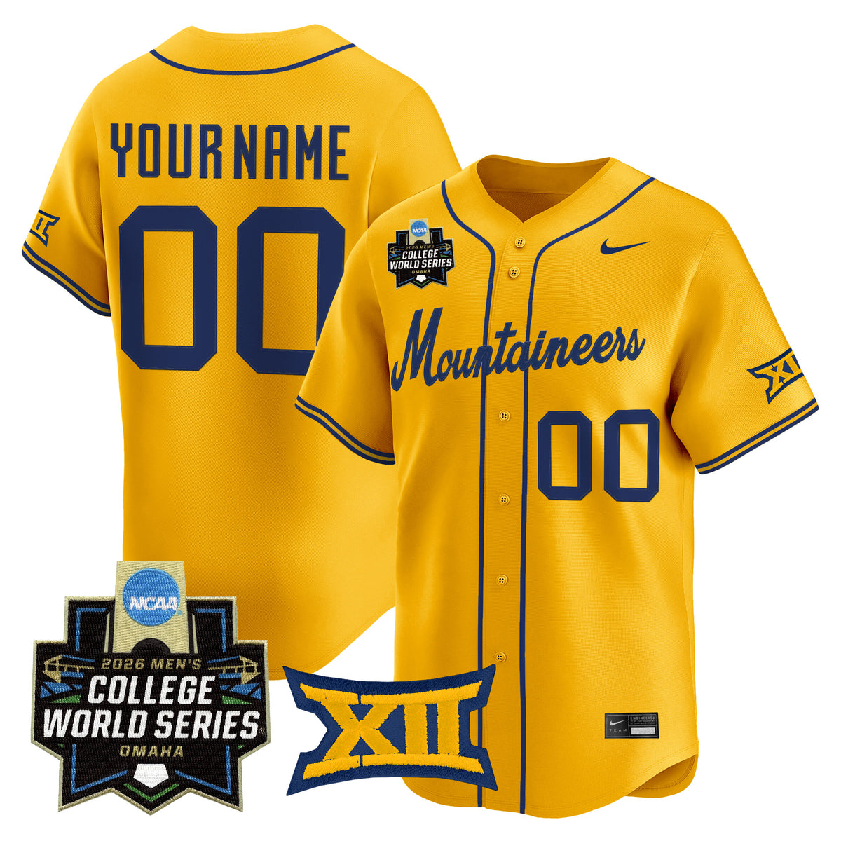West Virginia Mountaineers 2026 World Series Vapor Premier Limited Custom Jersey V2 - All Stitched
