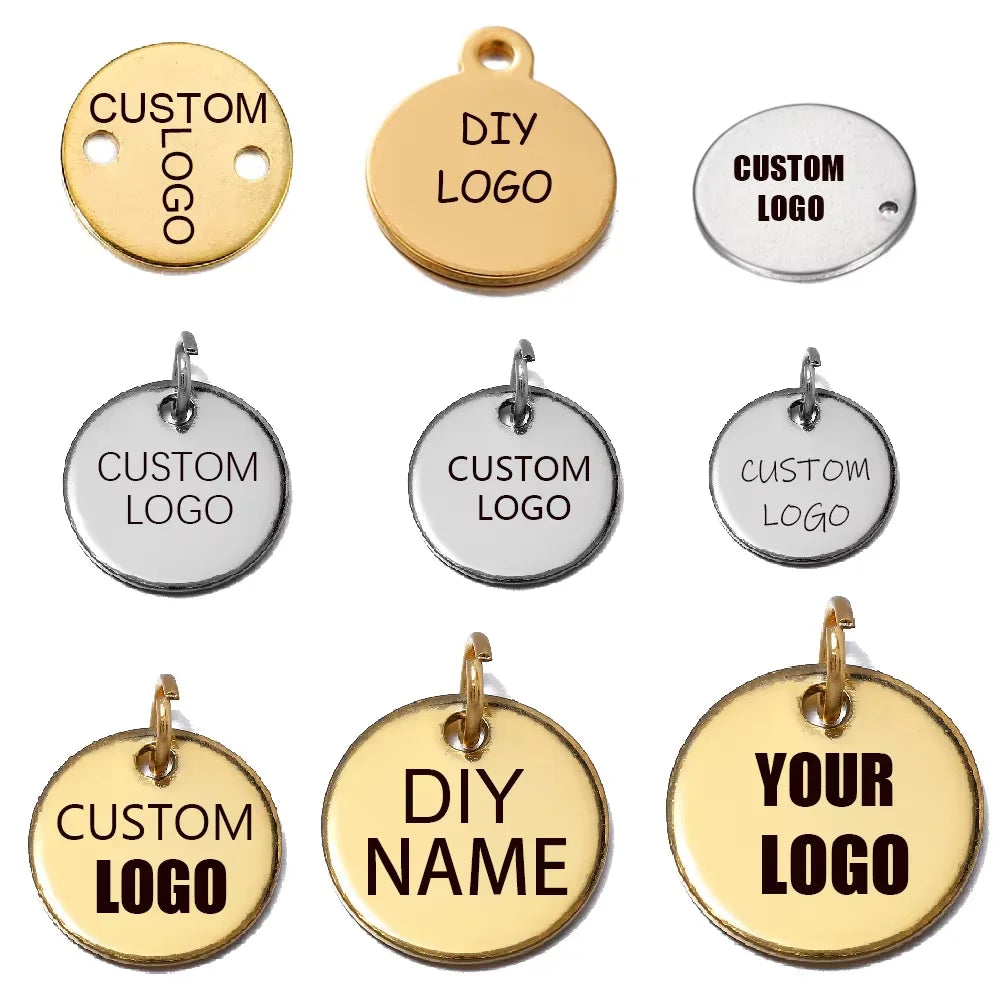 30/50pcs Laser Engraved Logo Tags Stainless Steel Circle Tag 6mm-12mm Round Charm Engravable Pendants for Jewelry Making