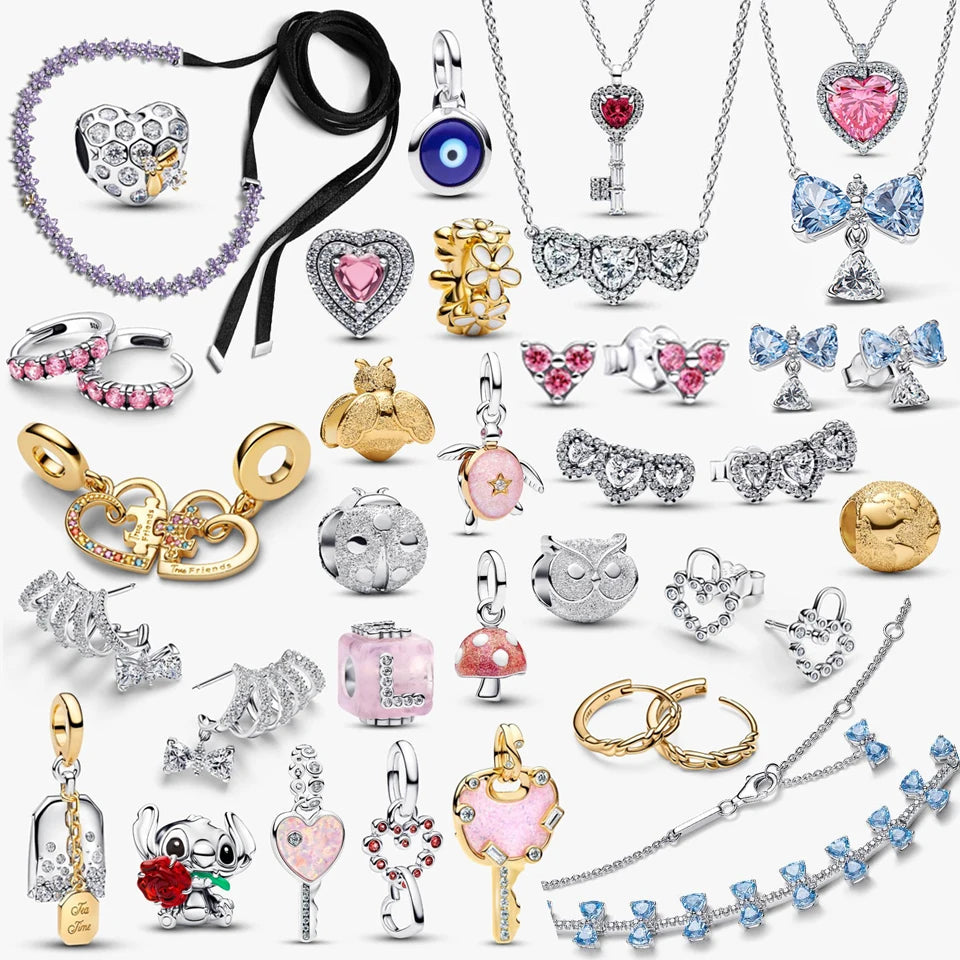 2026 New 925 Silver Heart Shaped Honeycomb Bee Dance Card Tea Bag Two Tone Bead Pendant Exquisite DIY Charm Jewelry Gift