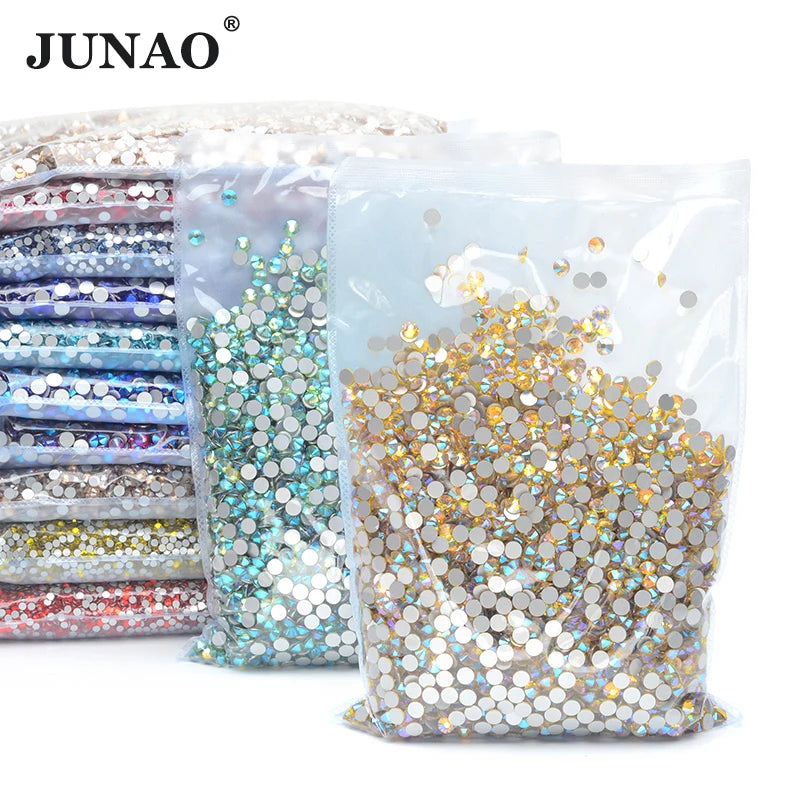 JUNAO Wholesale SS6 SS10 SS12 SS16 SS20 SS30 Flatback Glass Rhinestones Clear Crystal AB Nail Strass Non Hotfix Stone DIY Crafts