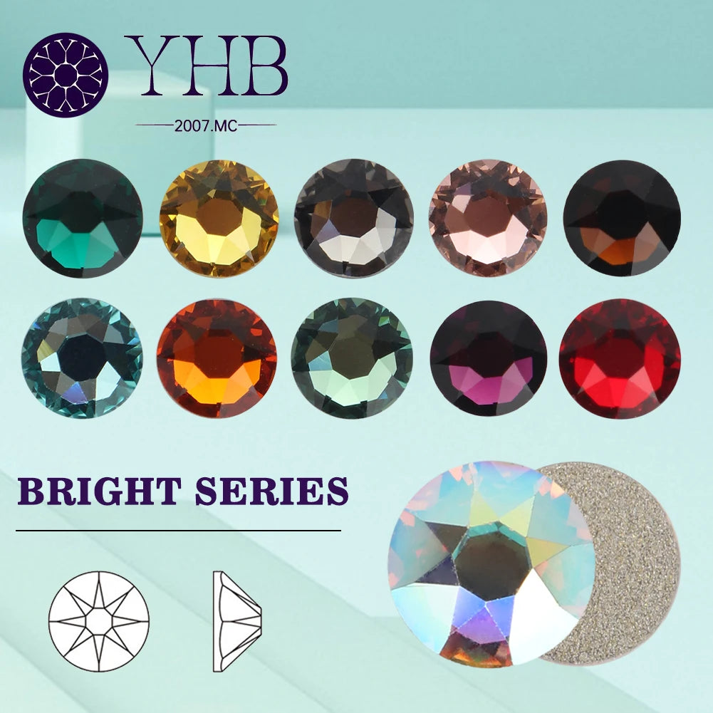 YHB Bright Series Dazzling Nonhotfix 16cut Golden Flatback Hotfix Rhinestones For Shoes Bags Garment SS16 SS20 SS30