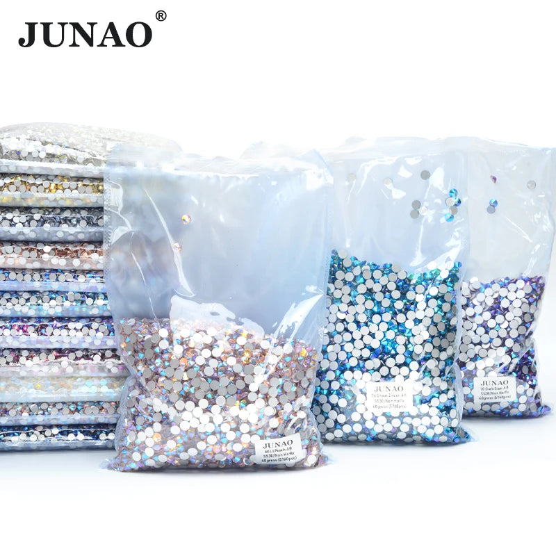 JUNAO Wholesale SS6 SS10 SS12 SS16 SS20 SS30 Flatback Glass Rhinestones Clear Crystal AB Nail Strass Non Hotfix Stone DIY Crafts