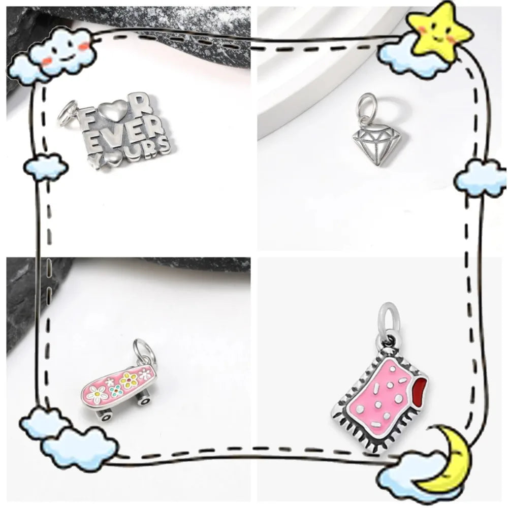 JA S925 Silver Old English Alphabet Pendant DIY Bracelet Necklace Fashion Accessories